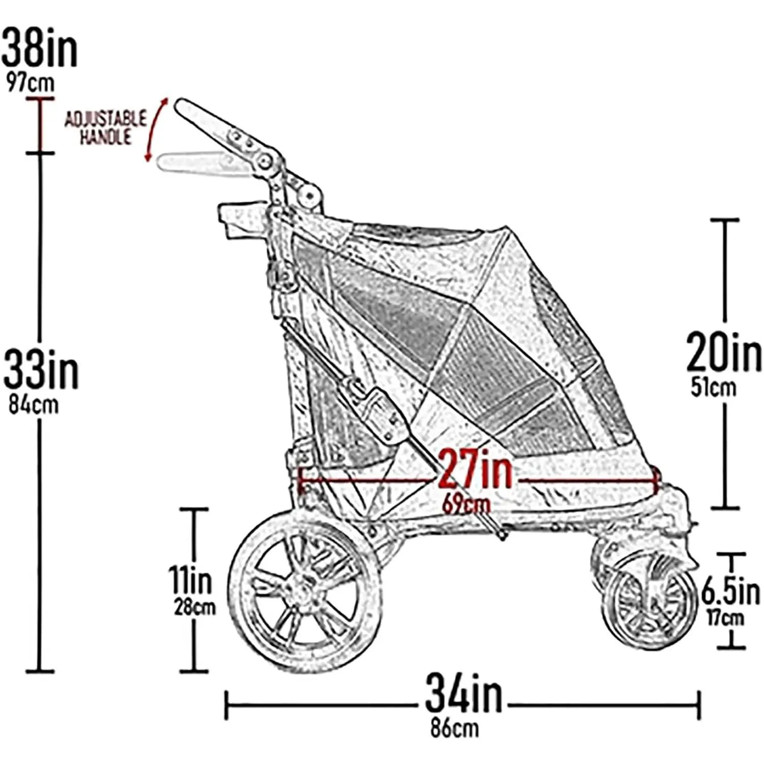 Coche Para Mascotas 81x57x107cm Mediano Rosado 7