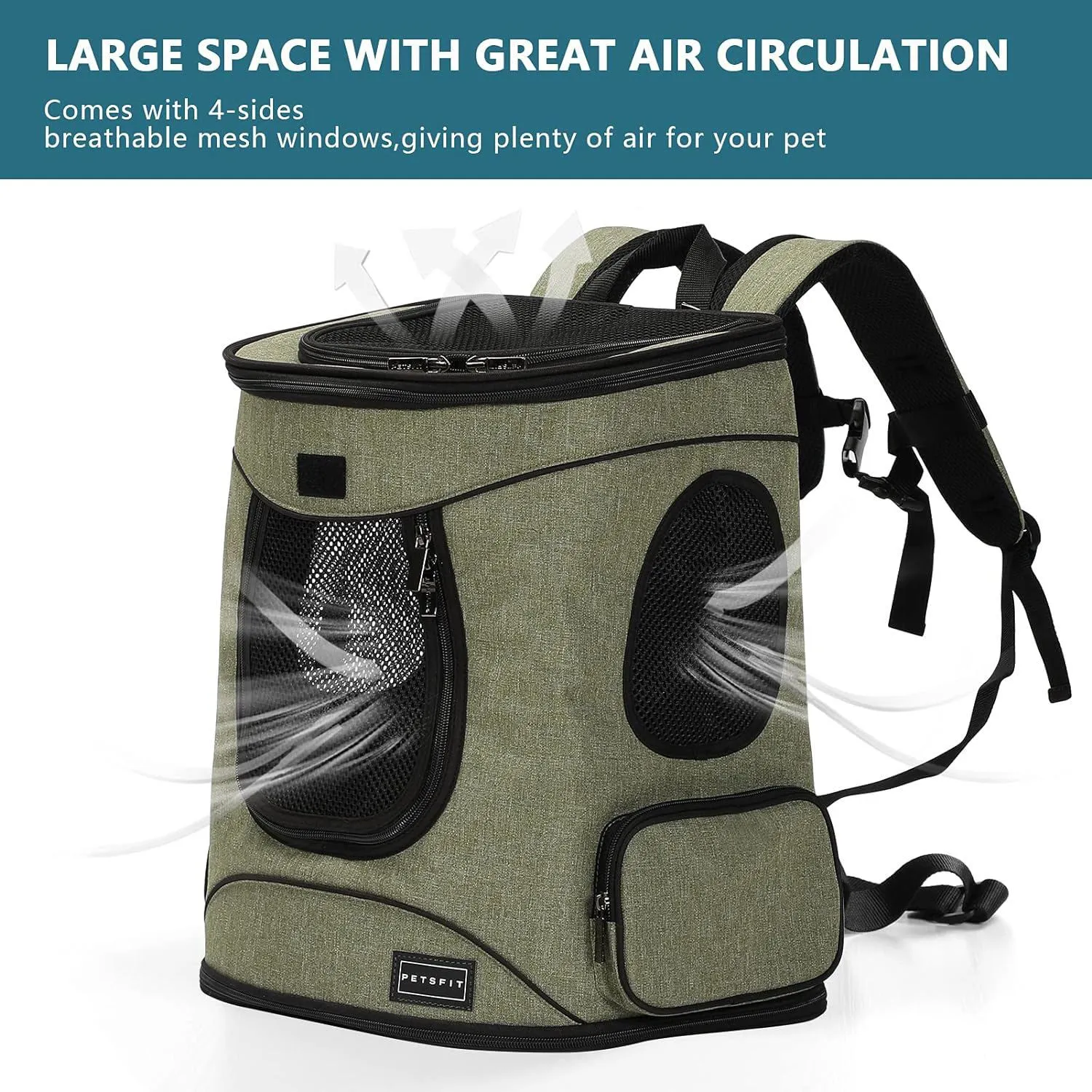 Mochila Para Mascotas 37x34x47cm Mediano Verde 7