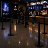 Poste Separador de Fila Negro con Cinta 2 Metros Negra Set X 5 Unidades