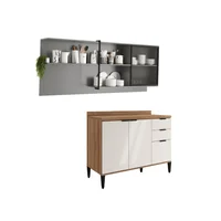 Cocina Integral En Mdp 200Cm Con Mesón En Mdp 4 Puertas Beige Con Gris