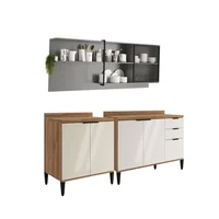 Bertolini Cocina Integral En Mdp 200cm Con Meson En Mdp 6 Puertas Beige Con Gris
