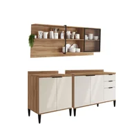 Bertolini Cocina Integral En Mdp 200cm Con Meson En Mdp 6 Puertas Beige Con Freijo