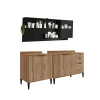 Bertolini Cocina Integral En Mdp 200cm Con Meson En Mdp 6 Puertas Freijo y Grafito
