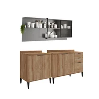 Bertolini Cocina Integral En Mdp 200cm Con Meson En Mdp 6 Puertas Freijo y Gris