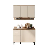 Cocina Integral En Mdp 120Cm Con Mesón 6 Puertas Freijo Y Gris
