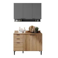 Cocina Integral En Mdp 120Cm Con Mesón 6 Puertas Freijo Y Gris