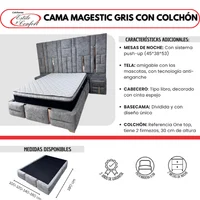 Combo Magic Base +Cabecero +Colchón Onetop Gris Esp 100X190 Pata Madera