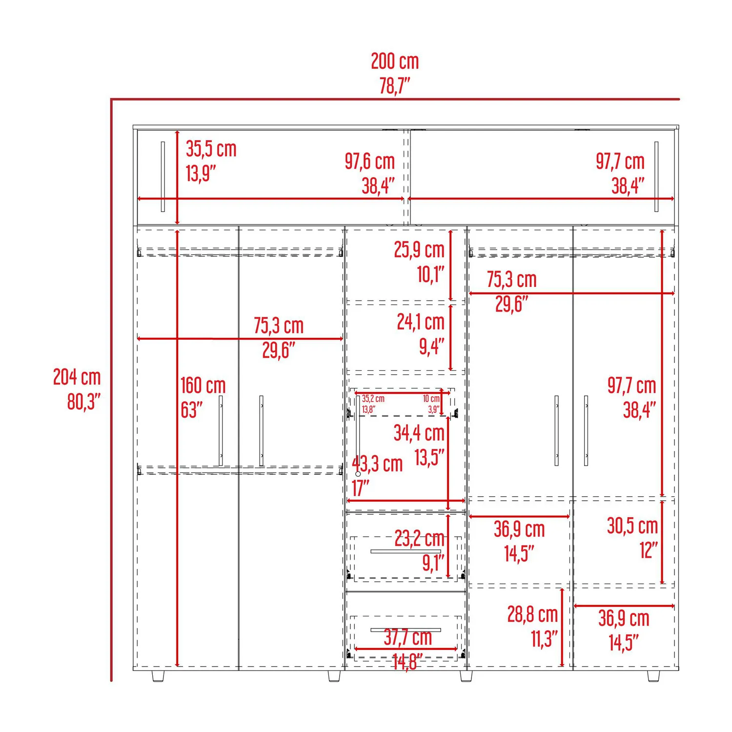 Closet Bigaf 6 Puertas 3 Cajones 204x200x50,3 cm Madera Natural Just ...