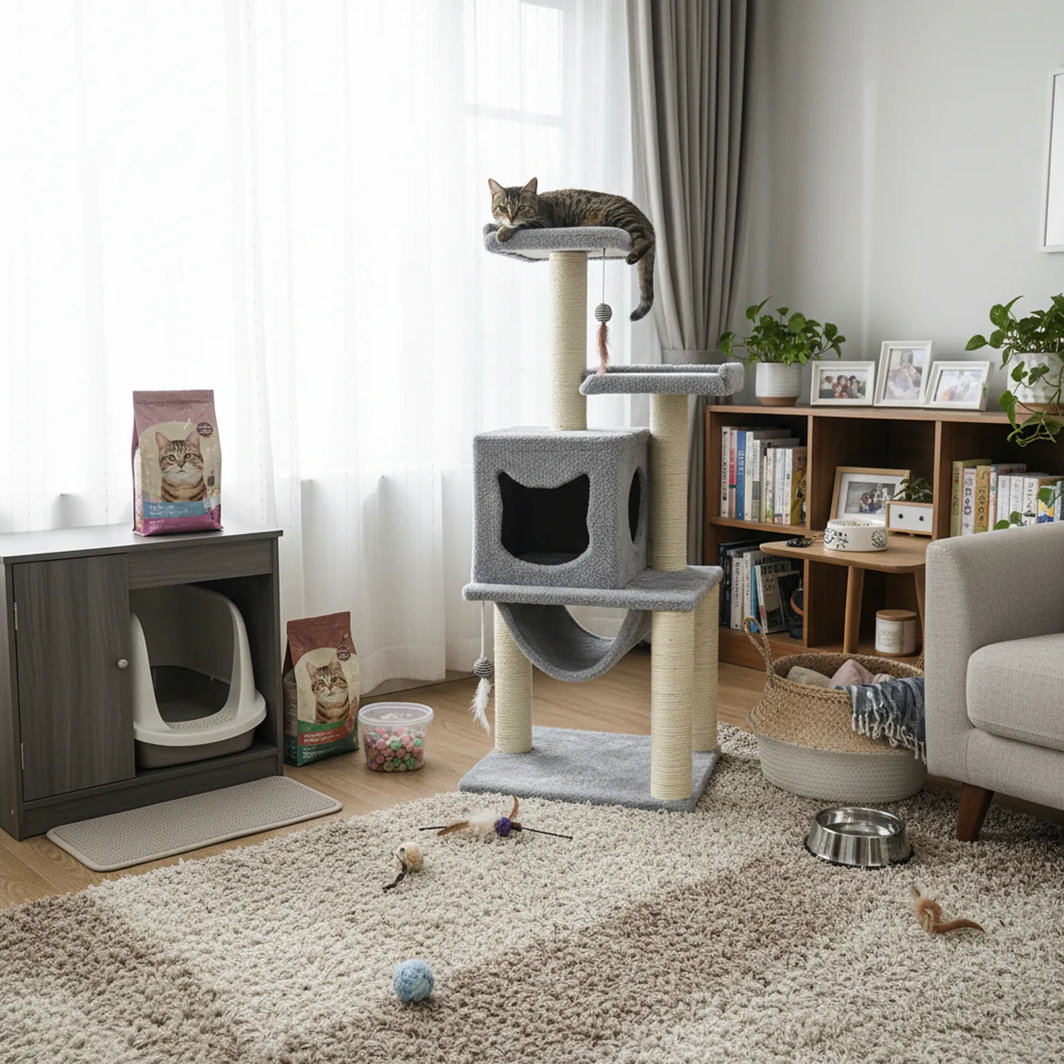 Gimnasio Rascador Para Gatos 50x45x135cm Mediano Gris 5