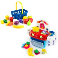 Set Juego X2: 15 Pzas Frutas En Canasta + Estufa Con Horno