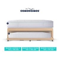 Colchón Atlantico Pillow Sol Celia 140x190 + Base Cama Duplex Habana Café avellana Pmw 140x190 + Colchón Res Access Celia 120x175