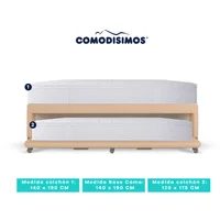 Colchón Doble Comodisimos Access Sol Celia 140x190 + Base Cama Duplex Habana Café avellana Pmw 140x190 + Colchón Res Access Celia 120x175