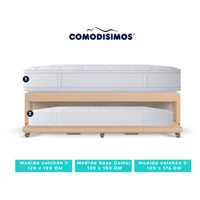 Colchón Atlantico Pillow Sol Celia 120x190 + Base Cama Duplex Habana Café avellana Pmw 120x190 + Colchón Res Access Celia 100x175