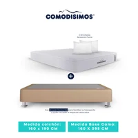 Colchón Access Sol Celia 160x190 + 2 Base Cama 160x095 Café Avellana + 8 Patas Acero 14 Cms + 2 Almohadas