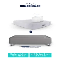 Colchón Access Sol Celia 160x190 + 2 Base Cama 80x190 Gris Claro + 8 Patas Acero 14 Cms + 2 Almohadas