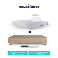 Colchón Access Sol Celia 160x190 + 2 Base Cama 80x190 Café Avellana + 8 Patas Acero 14 Cms + 2 Almohadas