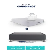 Colchón Access Sol Celia 160x190 + 2 Base Cama 80x190 Gris Plomo + 8 Patas Acero 14 Cms + 2 Almohadas
