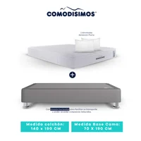 Colchón Access Sol Celia 140x190 + 2 Base Cama 70x190 Gris Claro + 8 Patas Acero 14 Cms + 2 Almohadas
