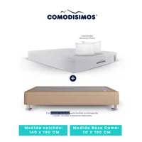 Colchón Access Sol Celia 140x190 + 2 Base Cama 70x190 Café Avellana + 8 Patas Acero 14 Cms + 2 Almohadas