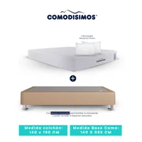 Colchón Access Sol Celia 140x190 + 2 Base Cama 140x095 Café Avellana + 8 Patas Acero 14 Cms + 2 Almohadas