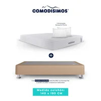 Colchón Doble Comodisimos Access Sol Celia 140x190 + 1 Base Cama 140x190 Café Avellana + 4 Patas Acero 14 Cms + 2 Almohadas