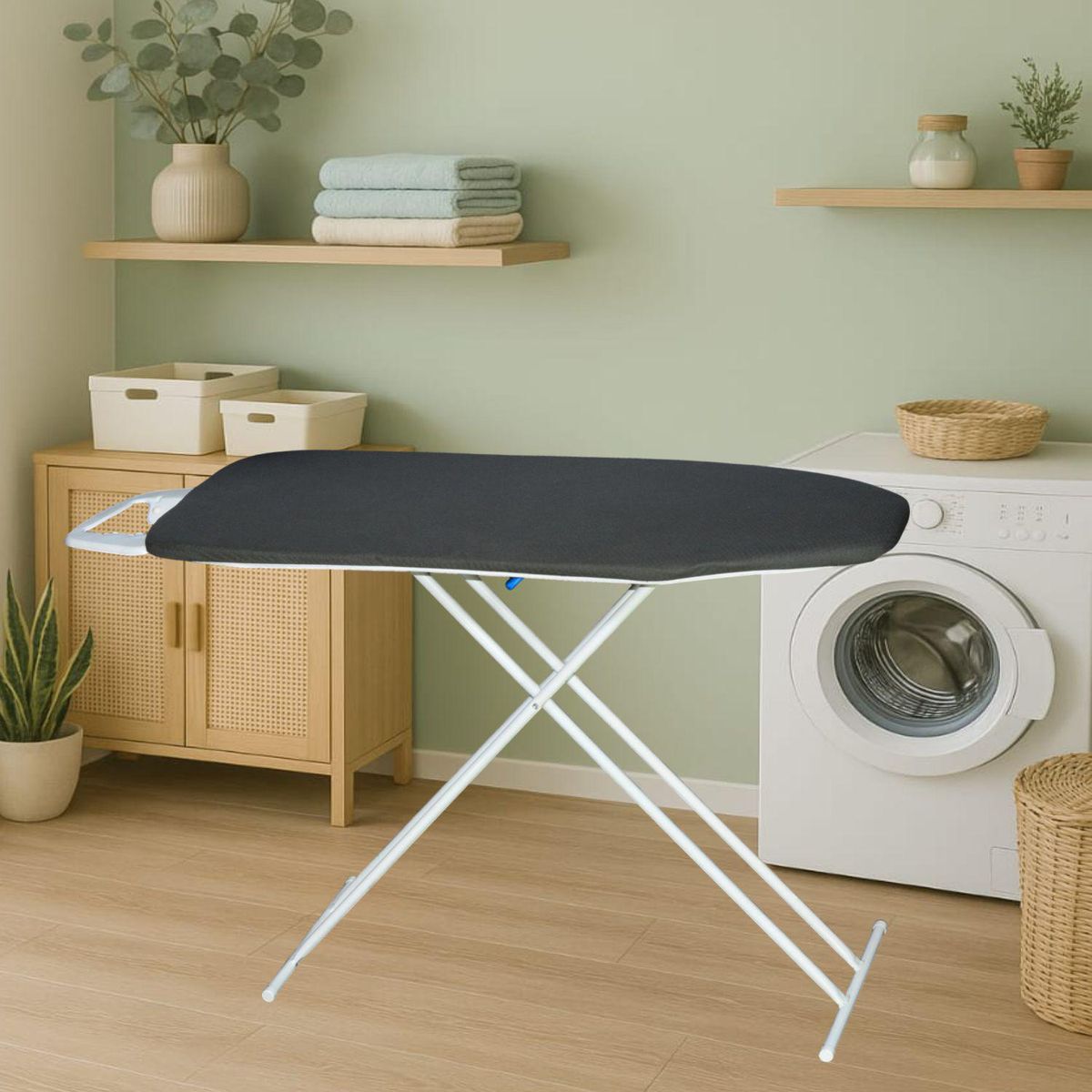 KLEINE WOLKE - Mesa de Planchar Génova Maya con Superficie en Malla de Acero que Permite el Flujo de Vapor y Acero Inoxidable con Altura Regulable y Portaplancha 102x40x82cm