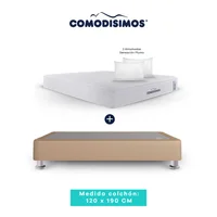 Colchón Semidoble Comodisimos Access Sol Celia 120x190 + 1 Base Cama 120x190 Café Avellana + 4 Patas Acero 14 Cms + 1 Almohada