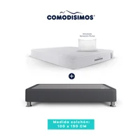 Colchón Access Sol celia 100x190 + 1 Base Cama 100x190 Gris Plomo + 4 Patas Acero 14 Cms + 1 Almohada