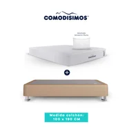 Colchón Access Sol celia 100x190 + 1 Base Cama 100x190 Café Avellana + 4 Patas Acero 14 Cms + 1 Almohada