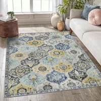 Alfombra Marroquí Color Azul Agua y Amarillo de 1.52x2.13 m Lahome