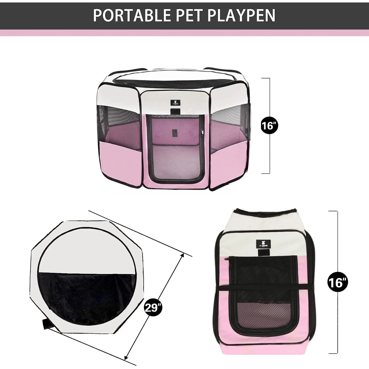 Jaula Para Mascotas Portatil 74x74x41cm Mediano Rosa