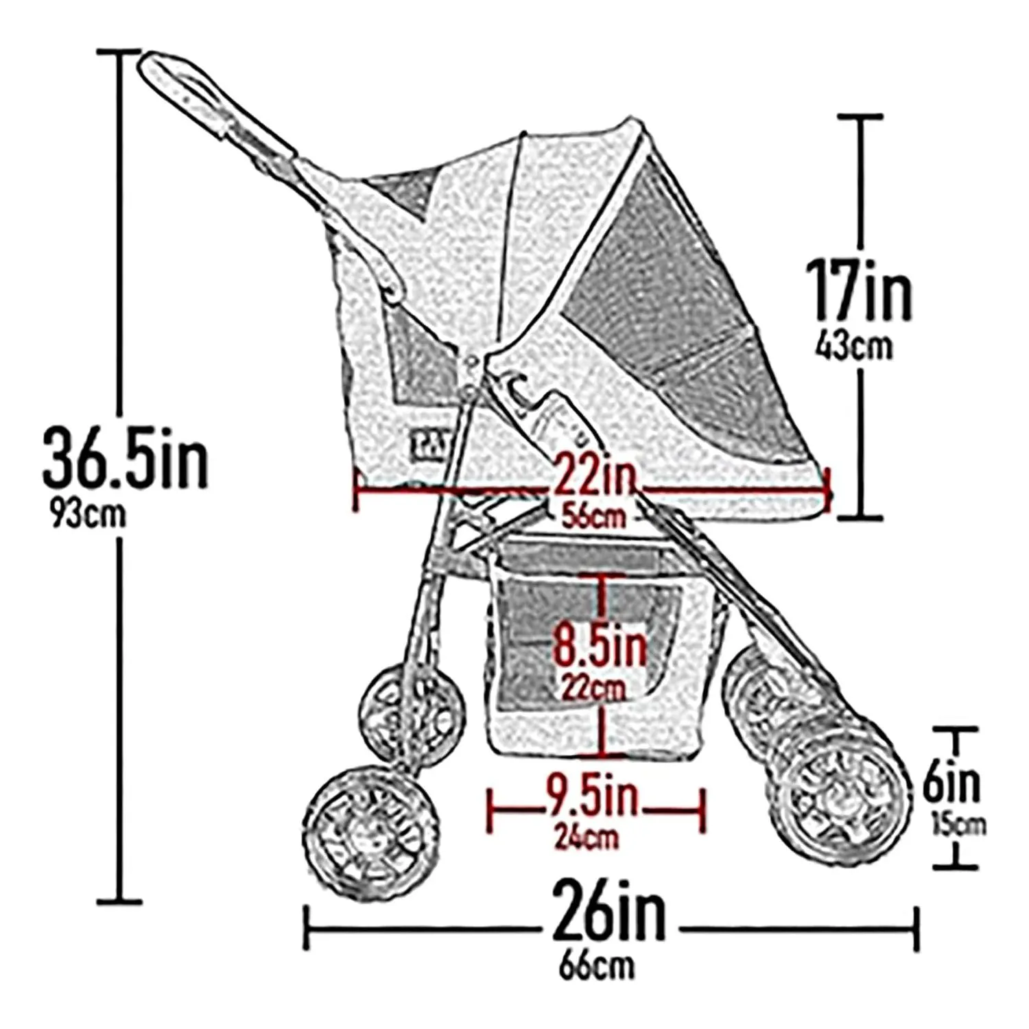 Coche Para Mascotas 66x43x93cm Mediano Gris 7