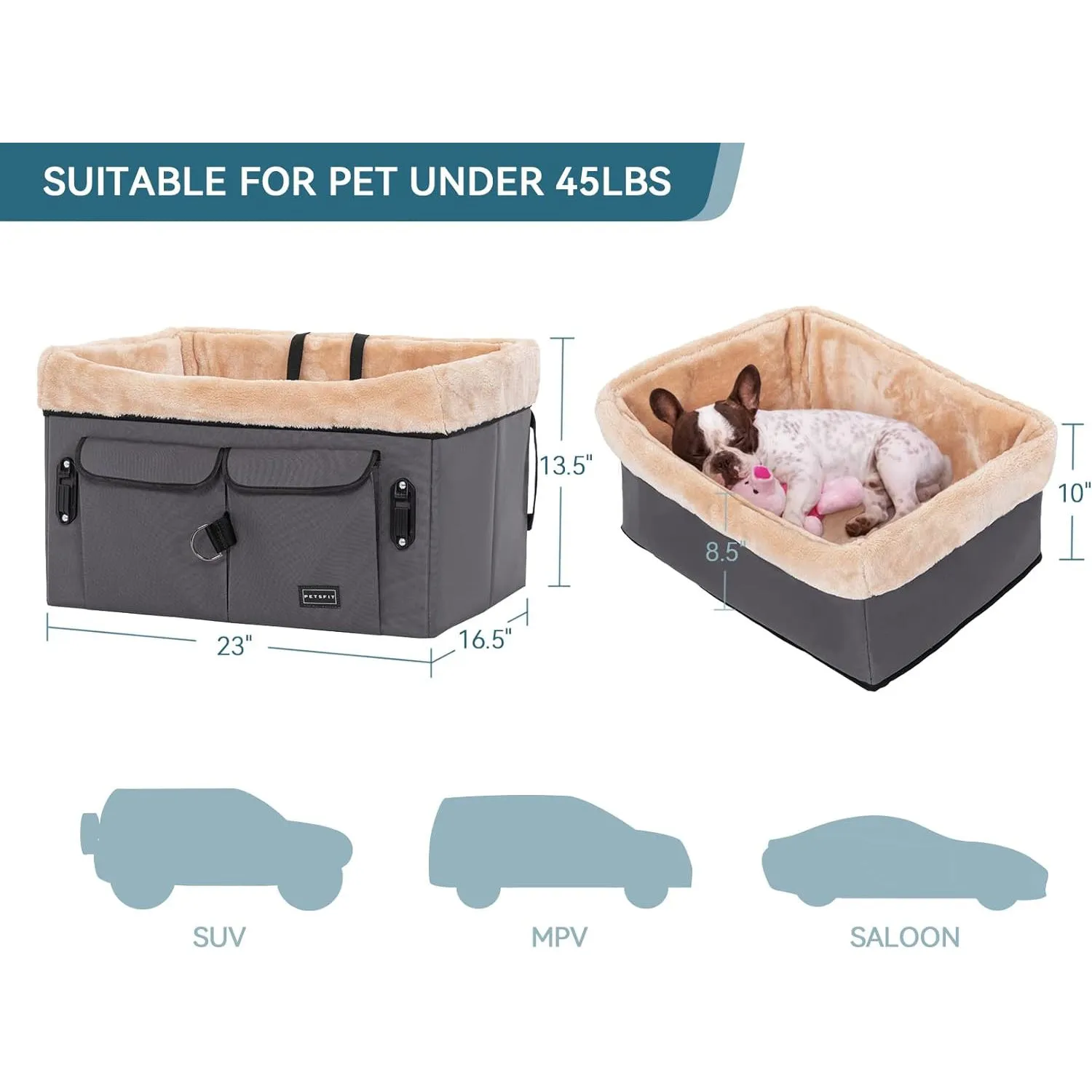 Asiento Para Perros 59x39x37cm Mediano Gris 4