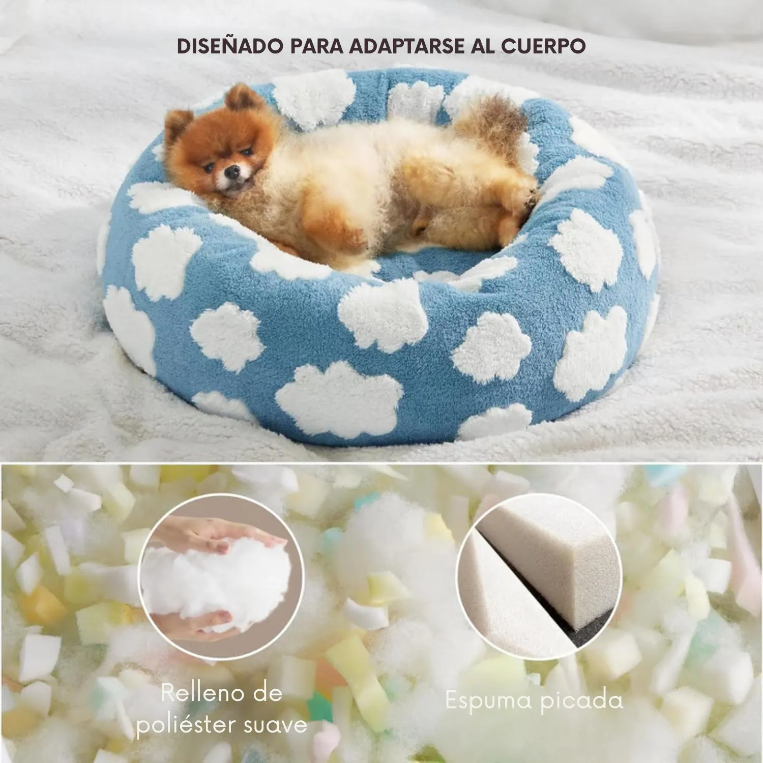 Cama Redonda para Perros Pequeños Le Sure con Felpa Calmante Color Azul 3