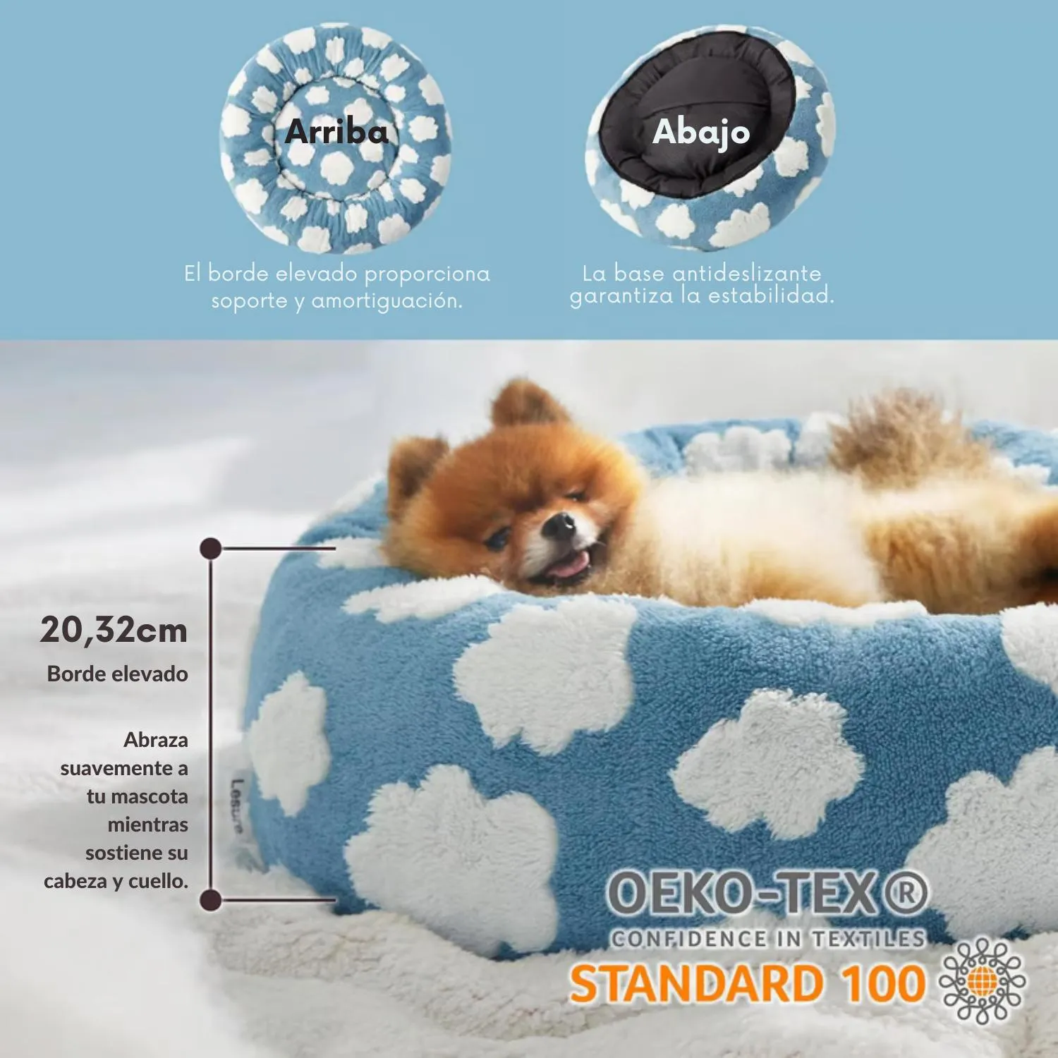 Cama Redonda para Perros Pequeños Le Sure con Felpa Calmante Color Azul 5