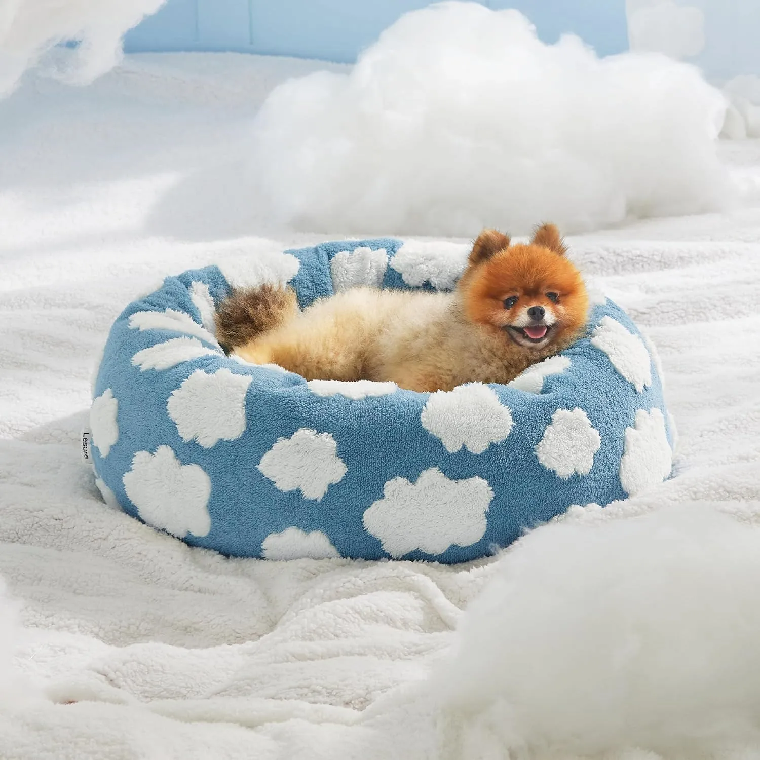 Cama Redonda para Perros Pequeños Le Sure con Felpa Calmante Color Azul 6