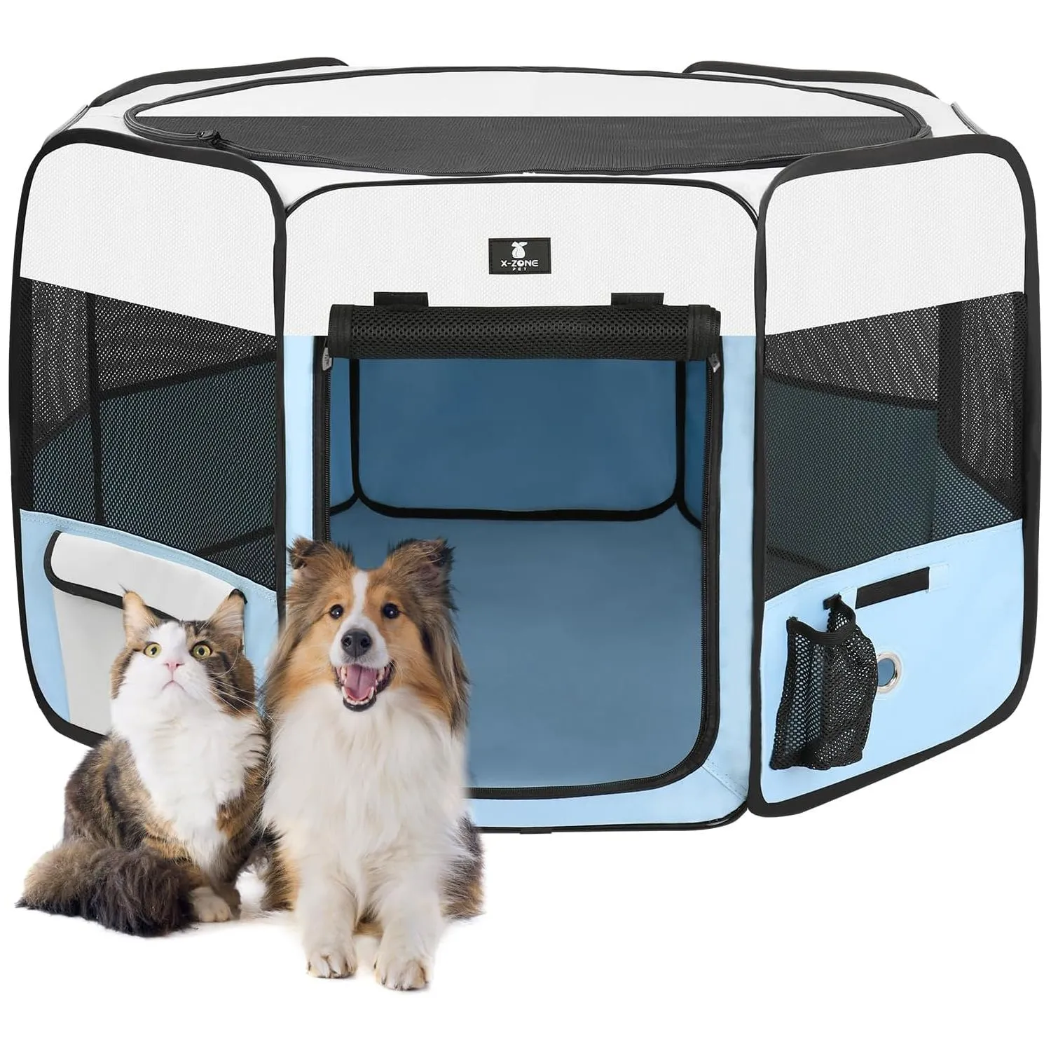 Jaula Para Mascotas Portatil 75x75x31cm Mediano Azul
