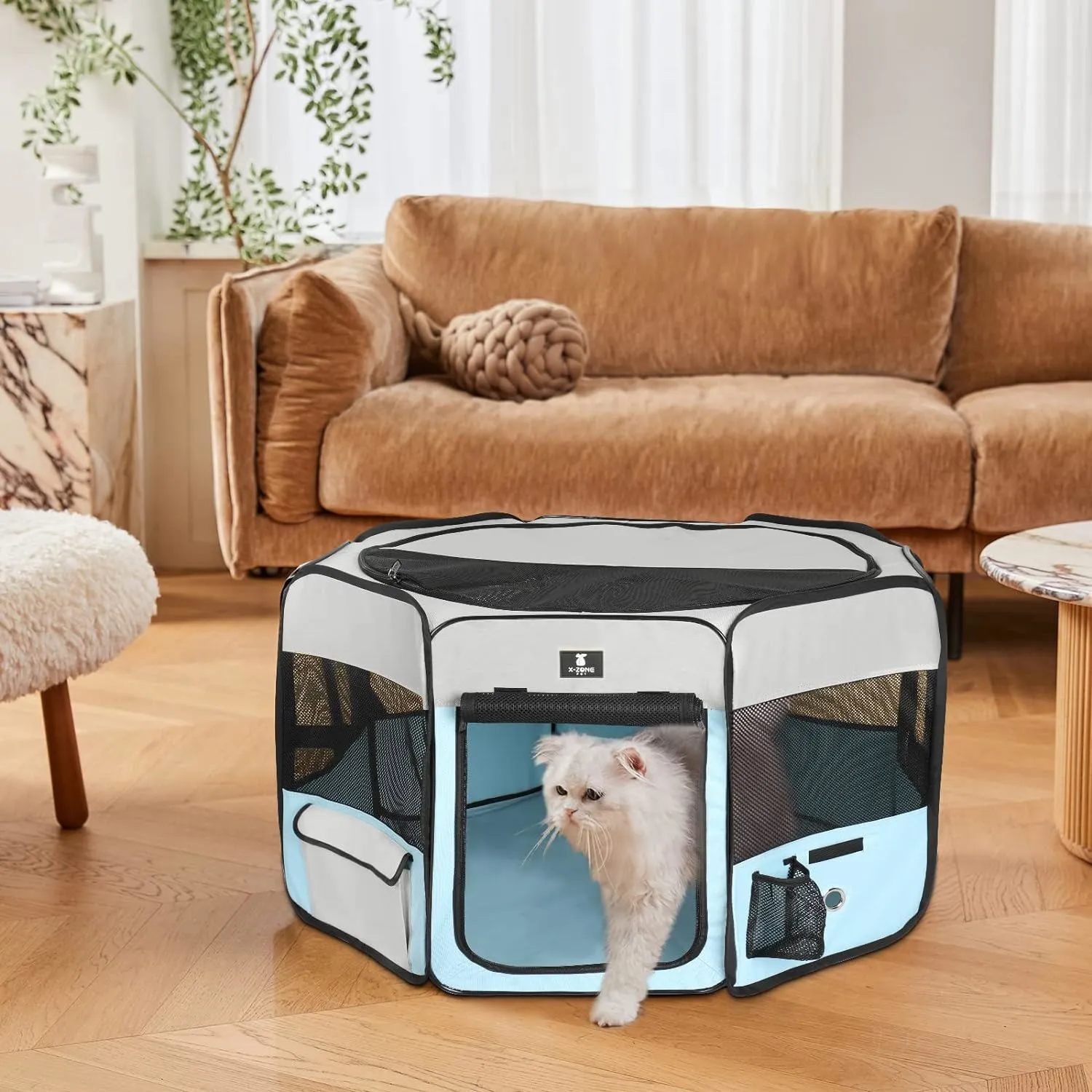 Jaula Para Mascotas Portatil 75x75x31cm Mediano Azul 5
