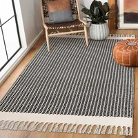 Alfombra Bohemia de Algodón Tejido de 0.91m x 1.52m Color Blanco y Negro, Marca Lahome