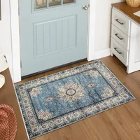 Alfombra Estilo Oriental con Medallón Floral Color Azul Multicolor de 0.61x0.91 m Lahome