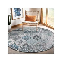 Alfombra Marroquí Circular Color Azul Lavable de 1.83 m de Diametro Lahome