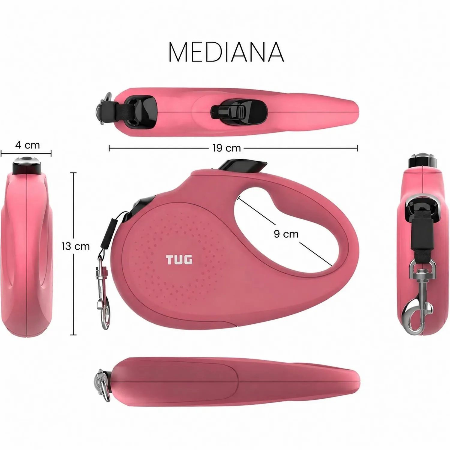 Correa Para Perro  Retráctil Monocromática de 360°. Rosa T 3