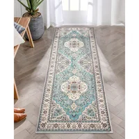 Alfombra Medallón de Flores Color Celeste Lavable de 0.61x1.83 m Lahome