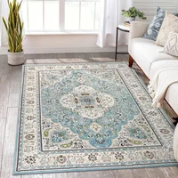 Alfombra de Medallón Floral Color Azul Lavable de 1.52x2.13 m Lahome