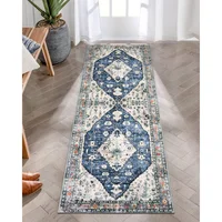 Alfombra Tribal Bohemio Color Azul Lavable de 0.61x1.83 m Lahome