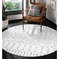Alfombra Circular Marroquí Color Blanco Lavable de 1.83 m de Diametro Lahome