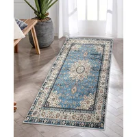Alfombra Oriental con Medallón Floral Color Azul Lavable de 0.61x1.31 m Lahome