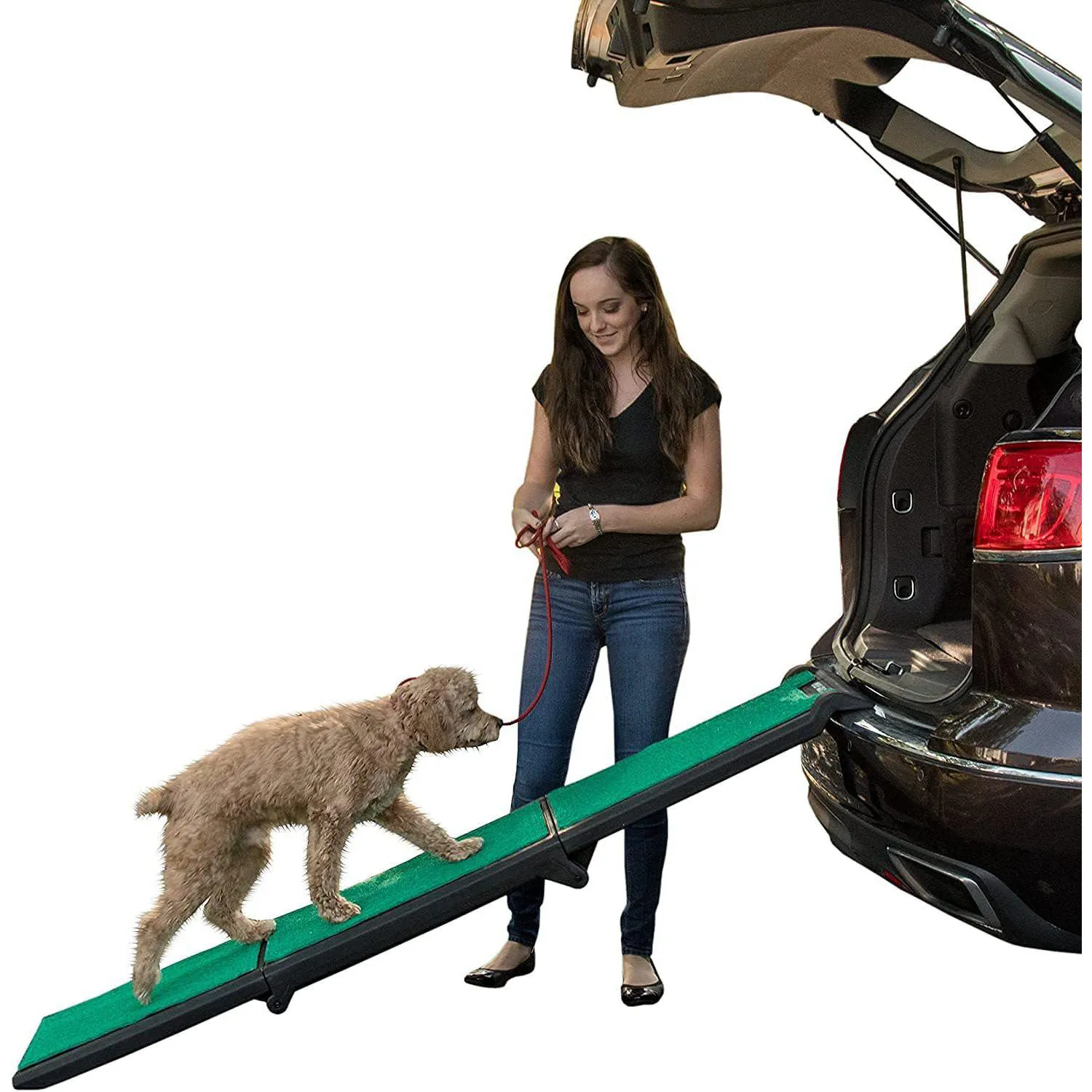 Rampa para Mascotas con Superficie Antideslizante y Mango Integrado Color Negro y Verde Marca Pet Gear