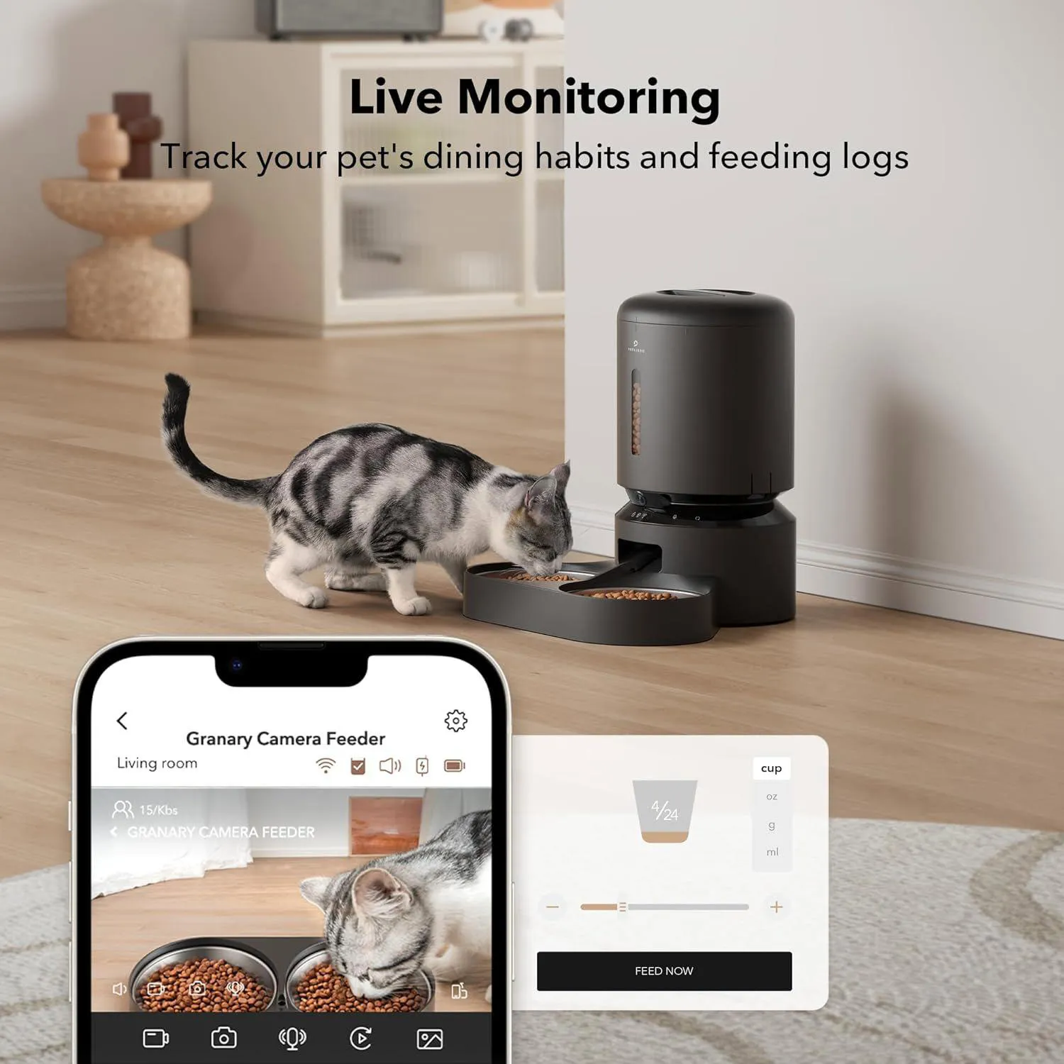 Comedero Automático para Gatos Petlibro Con Cámara y Doble Bandeja 5L 5