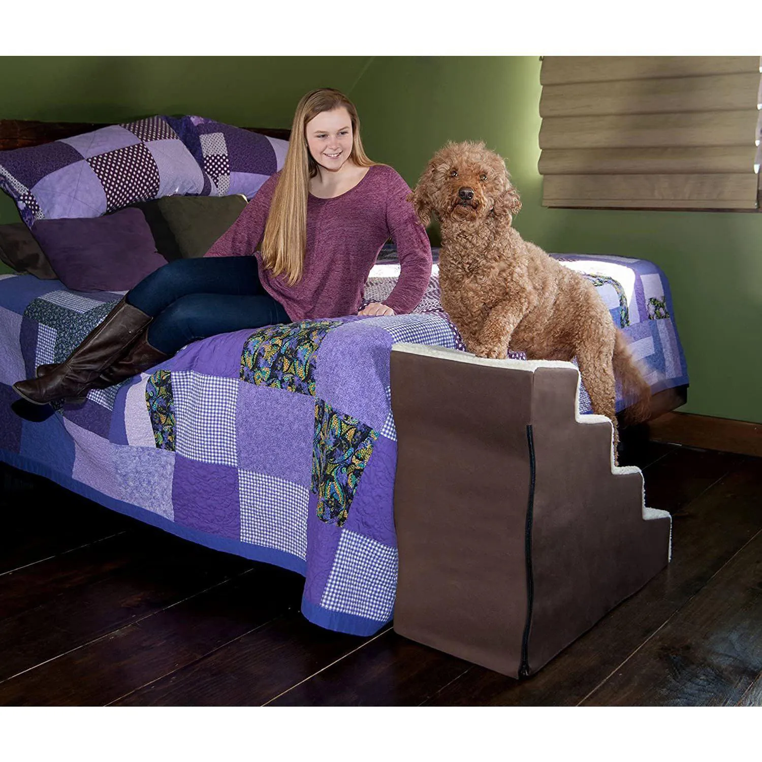 Escalera para Mascotas de 4 Escalones Color Café Pet Gear